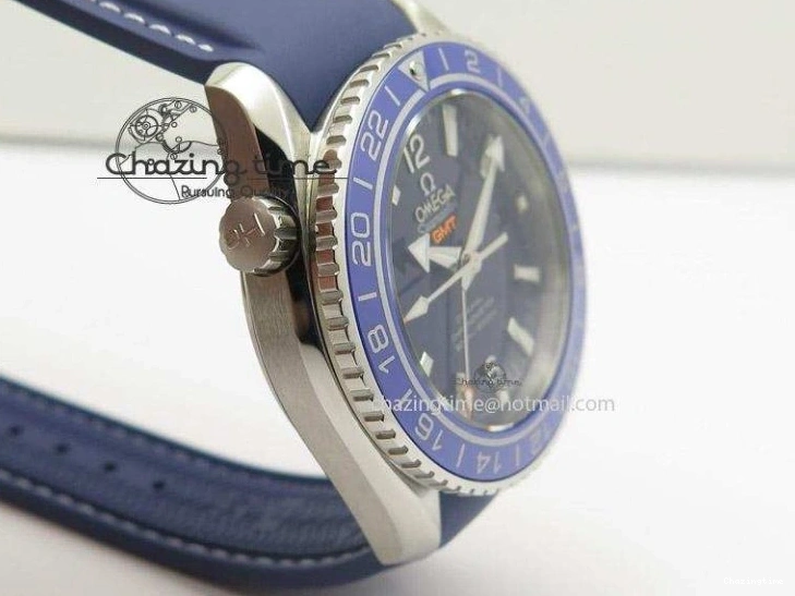 0213 HighPerformance Seamaster Planet Ocean GMT 600M Blue Dial SS On Blue Rubber Strap A 8278